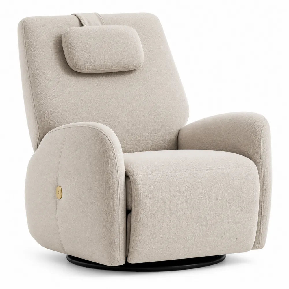 Poltrona reclinabile in tessuto beige con poggiatesta regolabile