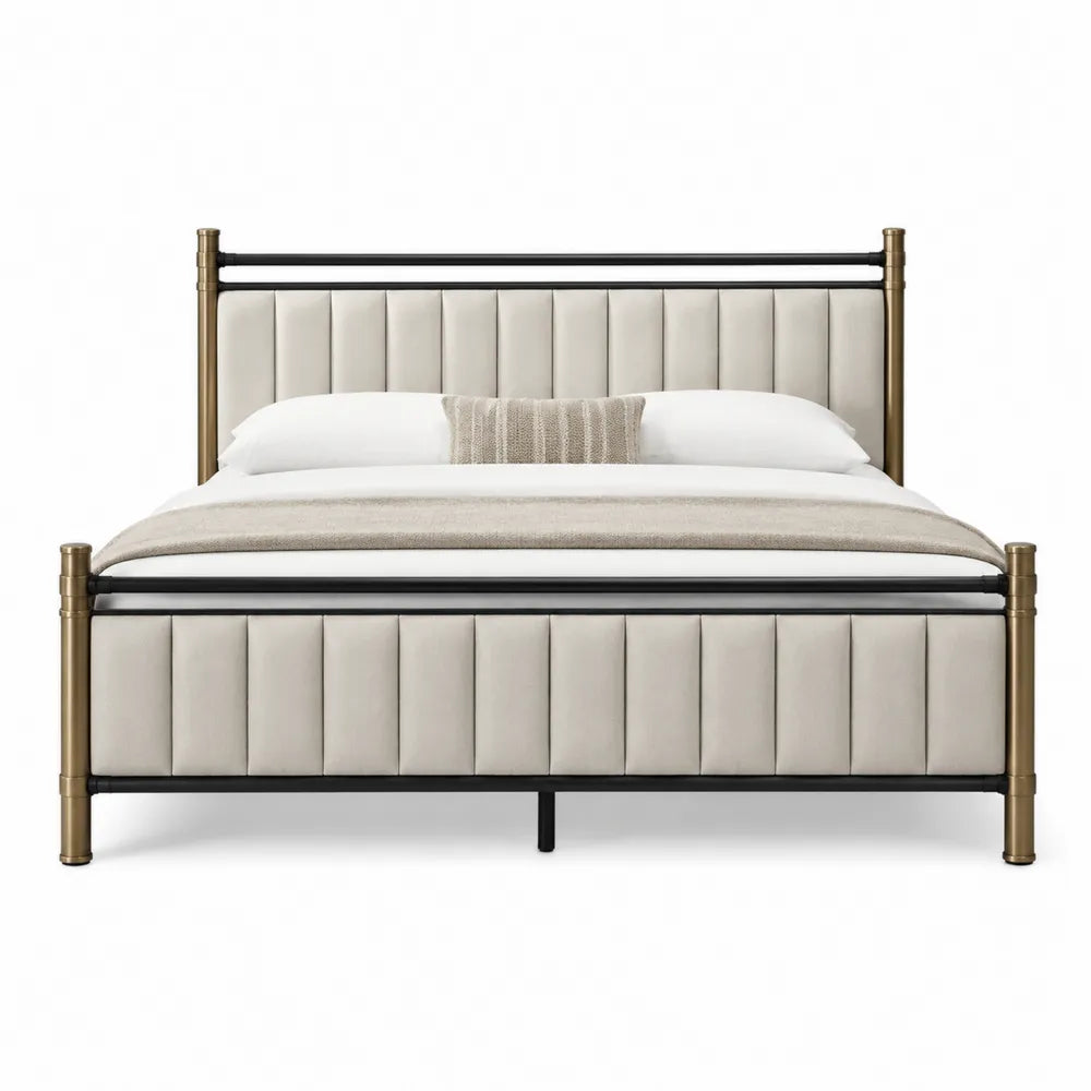 Letto matrimoniale in metallo e velluto beige 200x160 cm