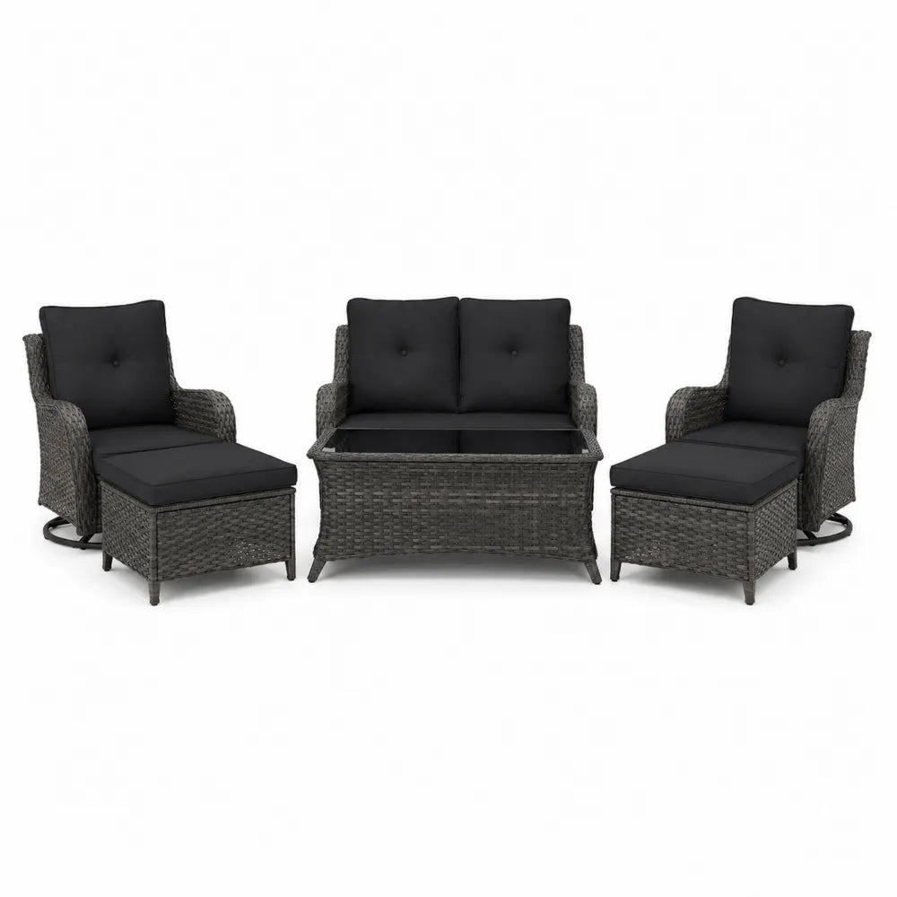 Set da giardino in rattan con cuscini grigio scuro