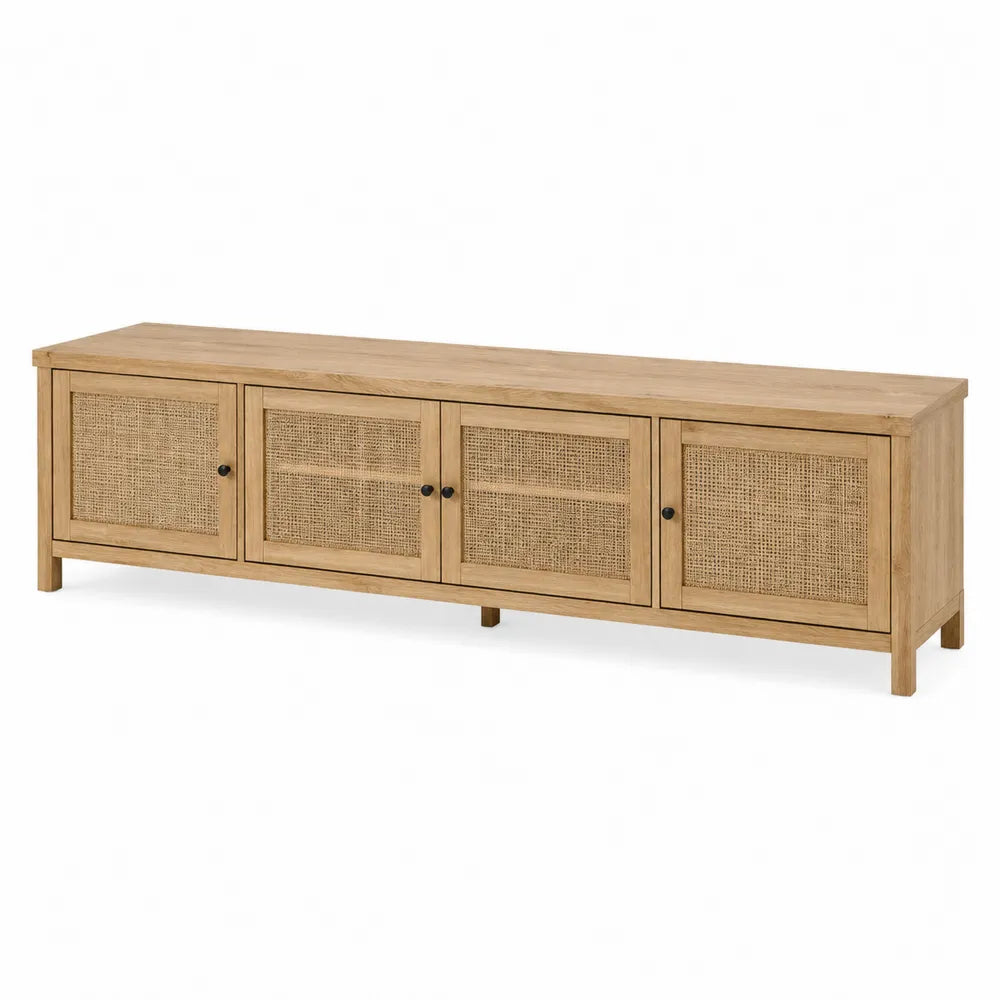 Mobile TV in legno e rattan intrecciato naturale 180x40x50 cm