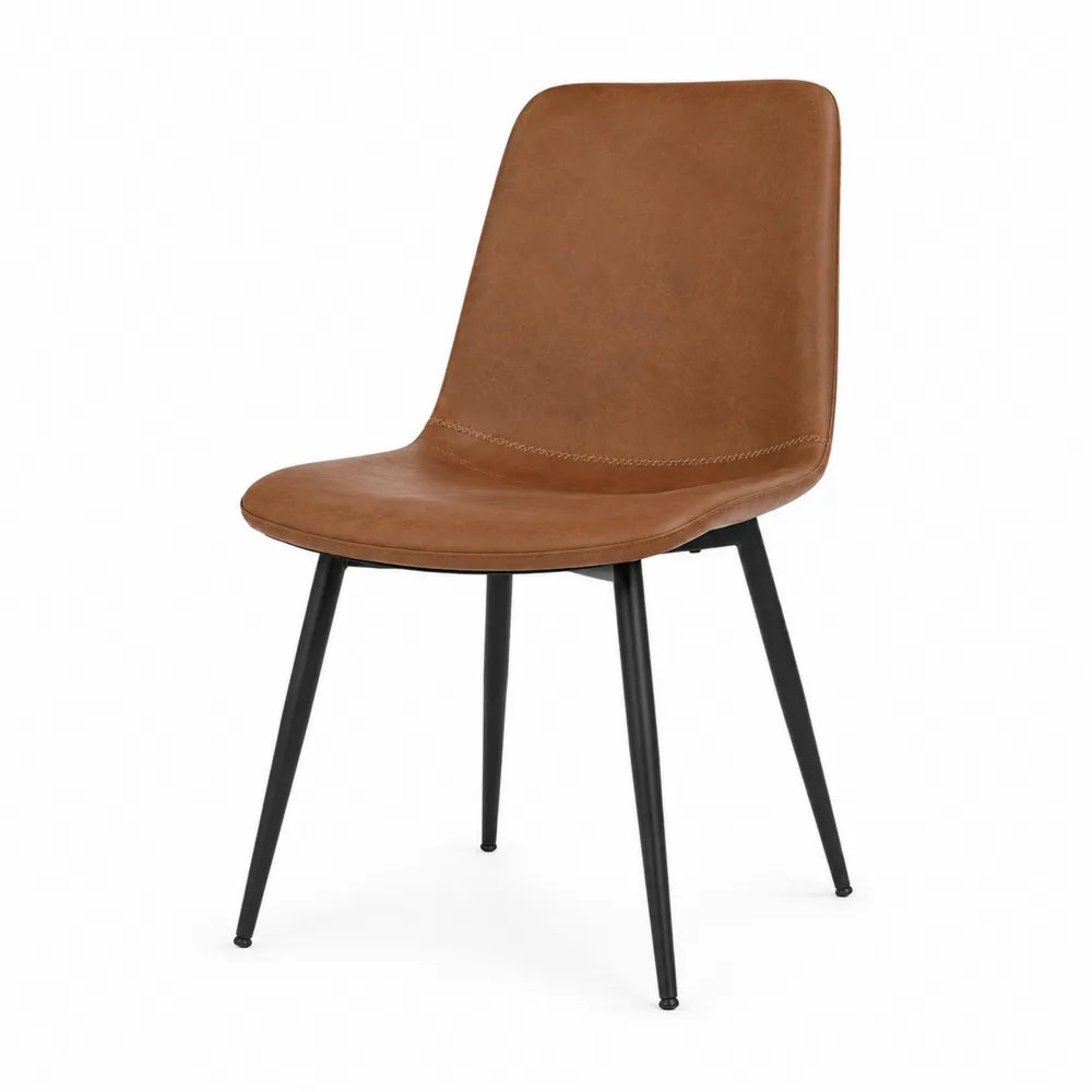 Sedia in Pelle Sintetica Marrone con Gambe in Metallo Nero