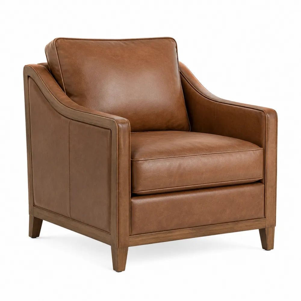 Poltrona in Pelle Sintetica Marrone con Struttura in Legno