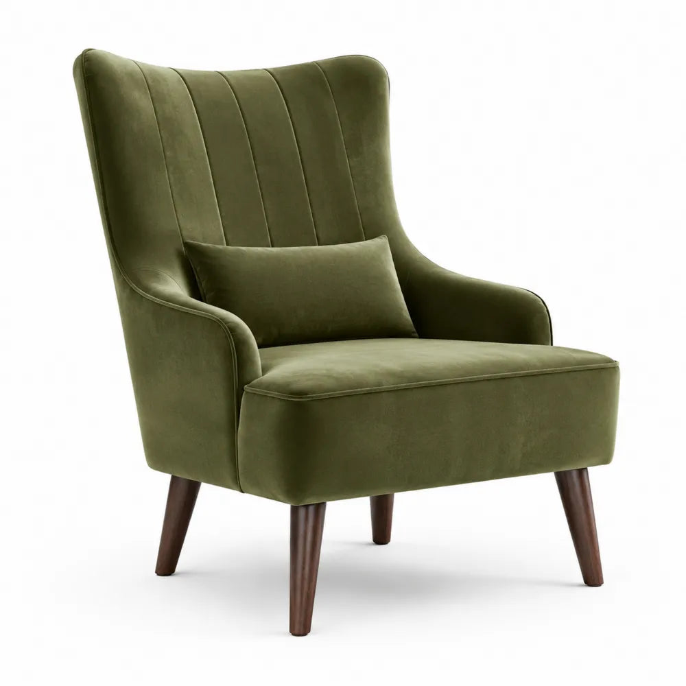 Poltrona in Velluto con Gambe in Legno, Verde