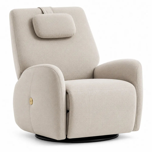 Poltrona reclinabile in tessuto beige con poggiatesta regolabile