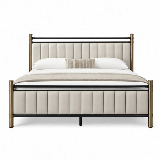 Letto matrimoniale in metallo e velluto beige 200x160 cm