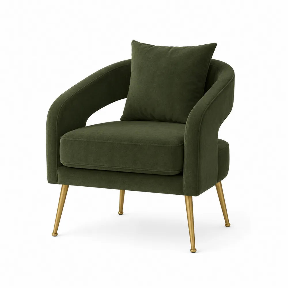 Poltrona in tessuto con gambe in metallo dorato verde