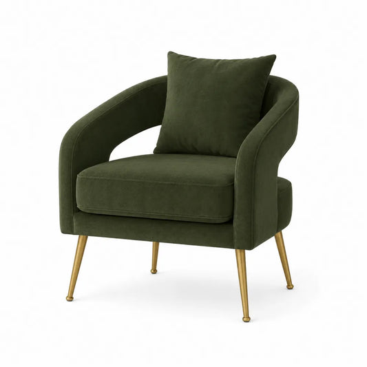 Poltrona in tessuto con gambe in metallo dorato verde