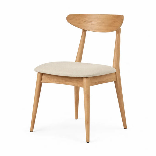 Sedia da pranzo in legno con seduta imbottita in tessuto beige