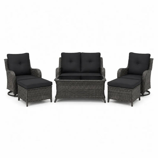 Set da giardino in rattan con cuscini grigio scuro