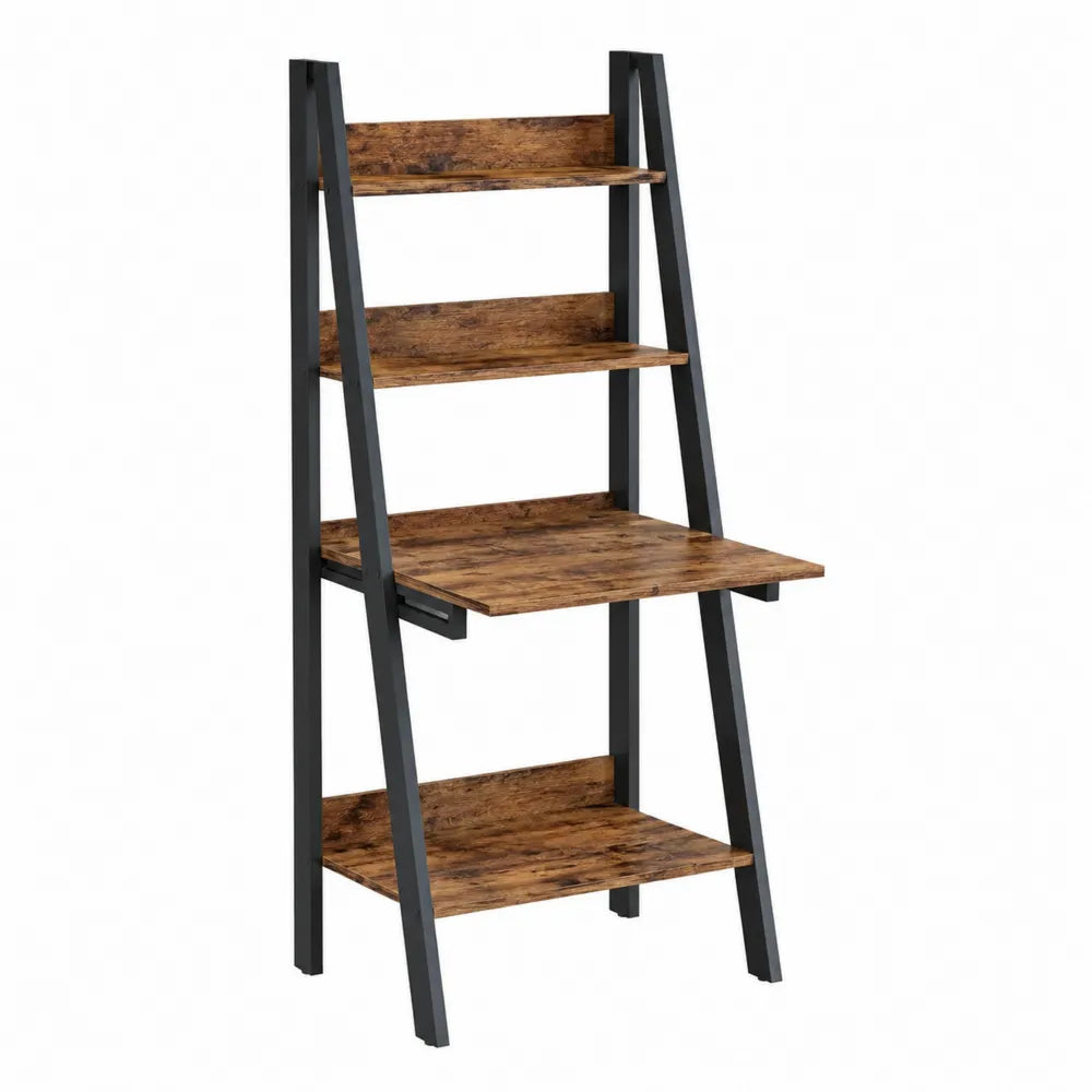 Scrivania a Scala in Legno e Metallo Marrone/Nero 138x56x34 cm