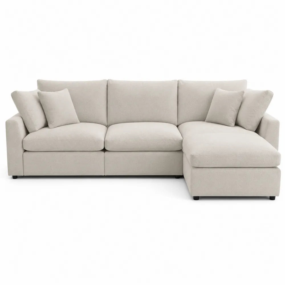 Divano angolare modulare con chaise longue in tessuto beige