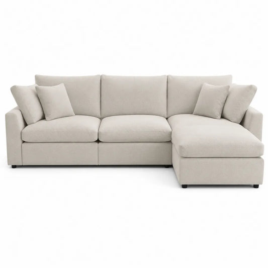 Divano angolare modulare con chaise longue in tessuto beige