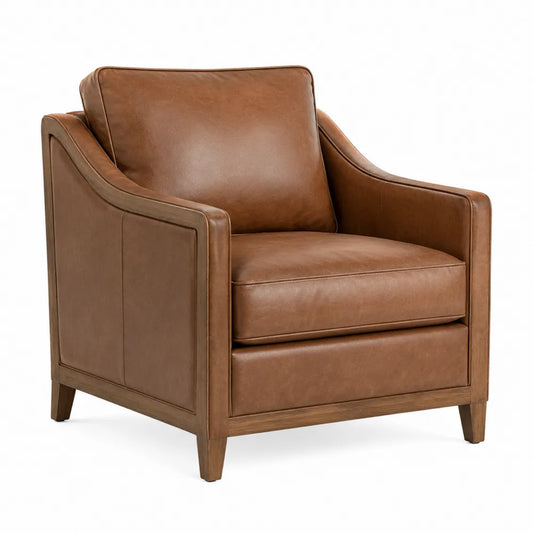 Poltrona in Pelle Sintetica Marrone con Struttura in Legno