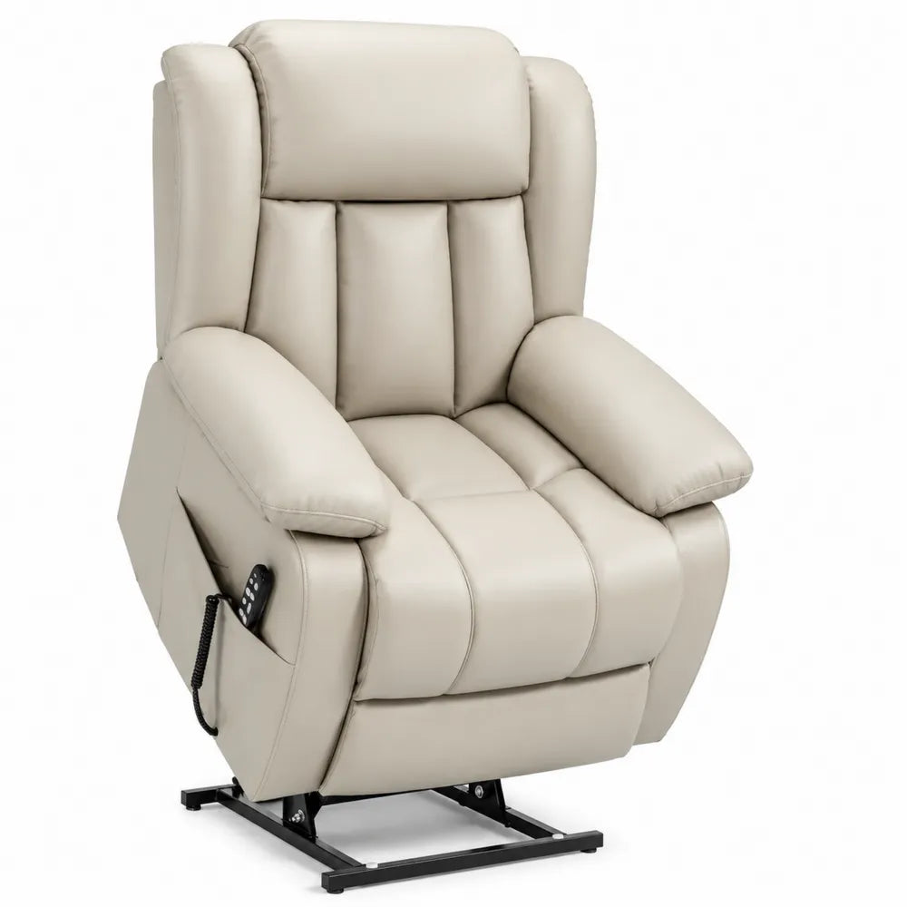 Poltrona reclinabile in pelle sintetica beige con funzione alzapersona