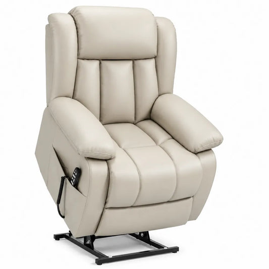 Poltrona reclinabile in pelle sintetica beige con funzione alzapersona