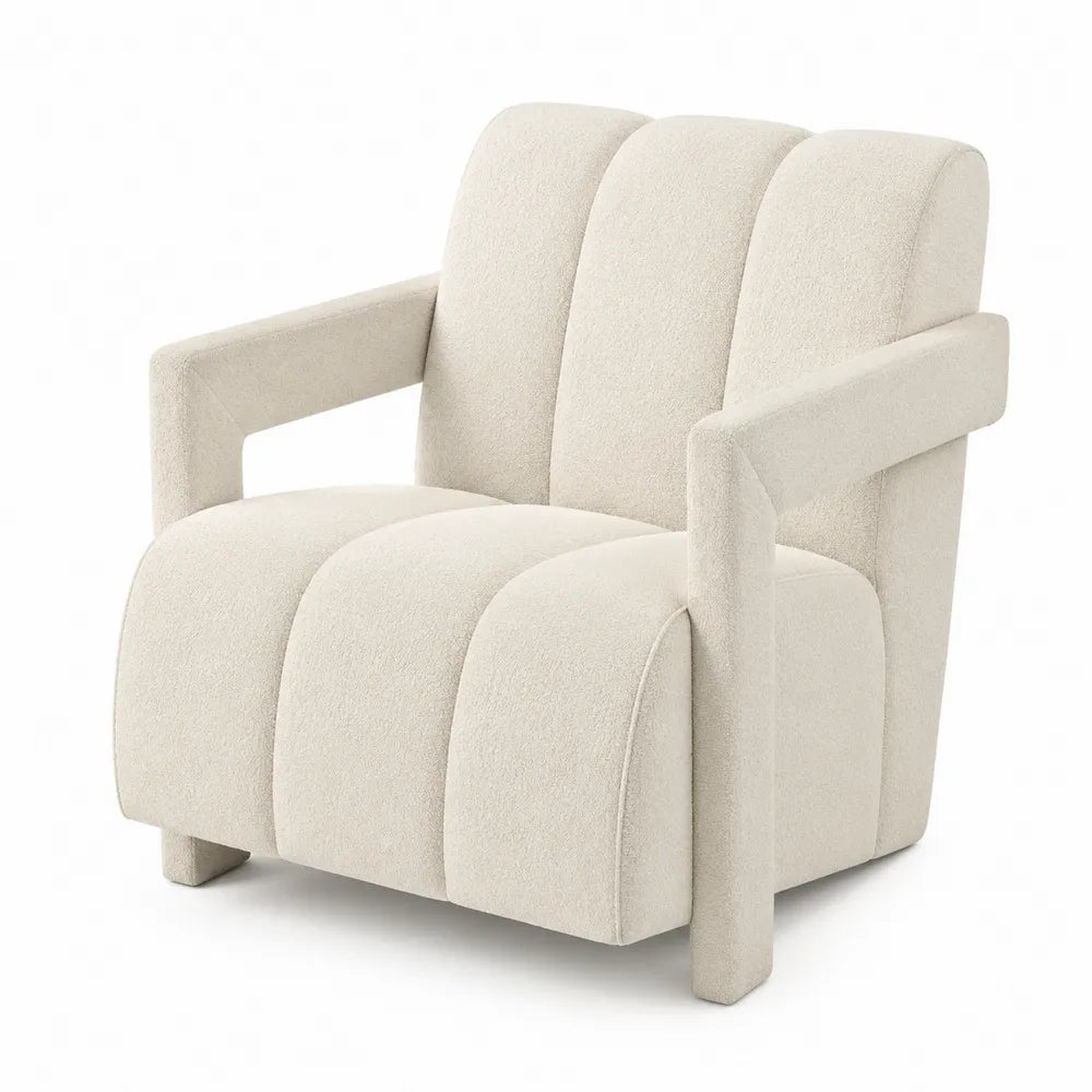 Poltrona in tessuto beige con struttura in legno 75x90x85 cm
