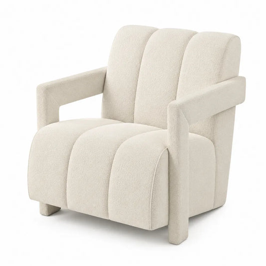 Poltrona in tessuto beige con struttura in legno 75x90x85 cm