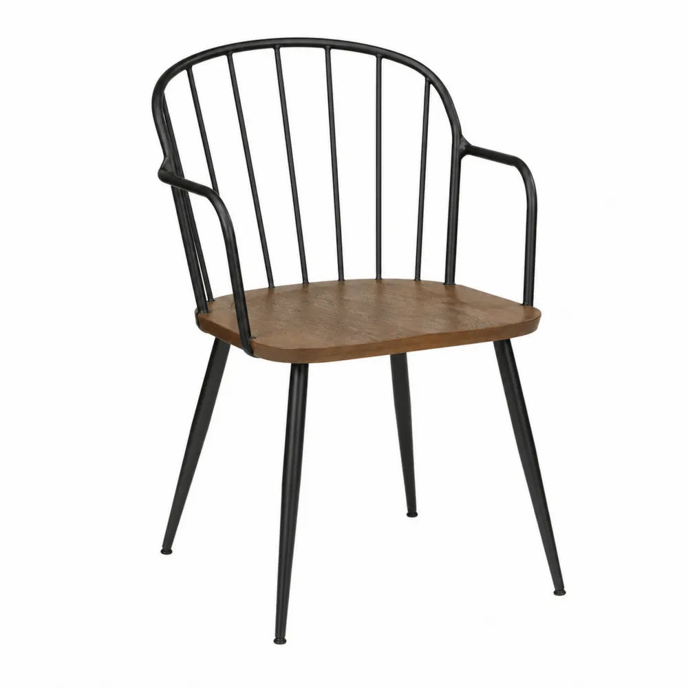 Sedia da pranzo in metallo nero con seduta in legno