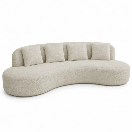 Divano curvo in tessuto bouclé beige 300 cm