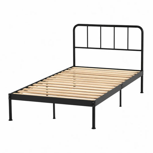 Letto Singolo in Metallo Nero con Doghe in Pino 200x100 cm